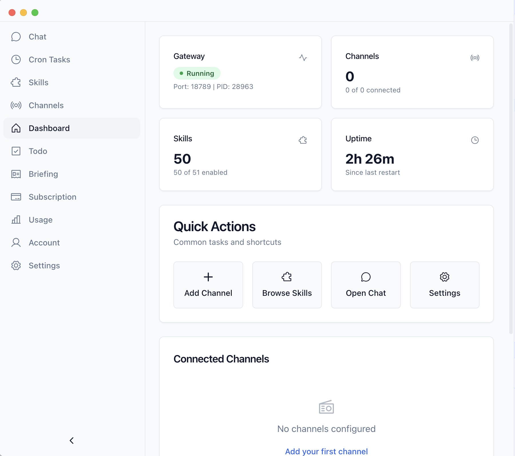 XClaw dashboard page